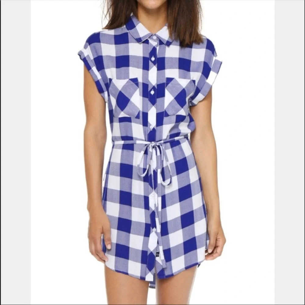 Rails Blue Checkered Sleeveless Flannel Mini dress